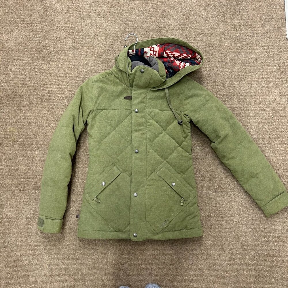 Burton DryRide Quilted Snow Jacket Olive Green XS Hooded Ski Coat - Picture 3 of 3